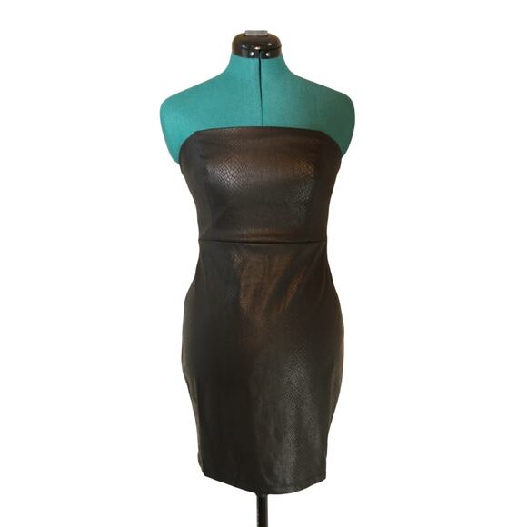 Bebe Strapless Vegan Leather Snakeskin Texture Bodycon Dress Black Women’s Small - Picture 3 of 8